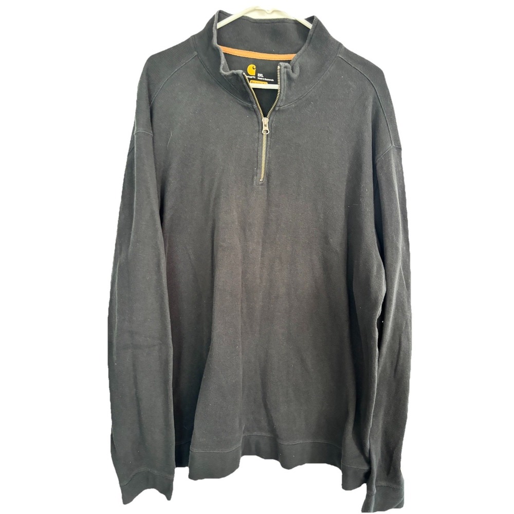 Carhartt‎ Men's 2XL Textured Quarter Zip Knit Mock Shirt Heavyweight Black Vtg